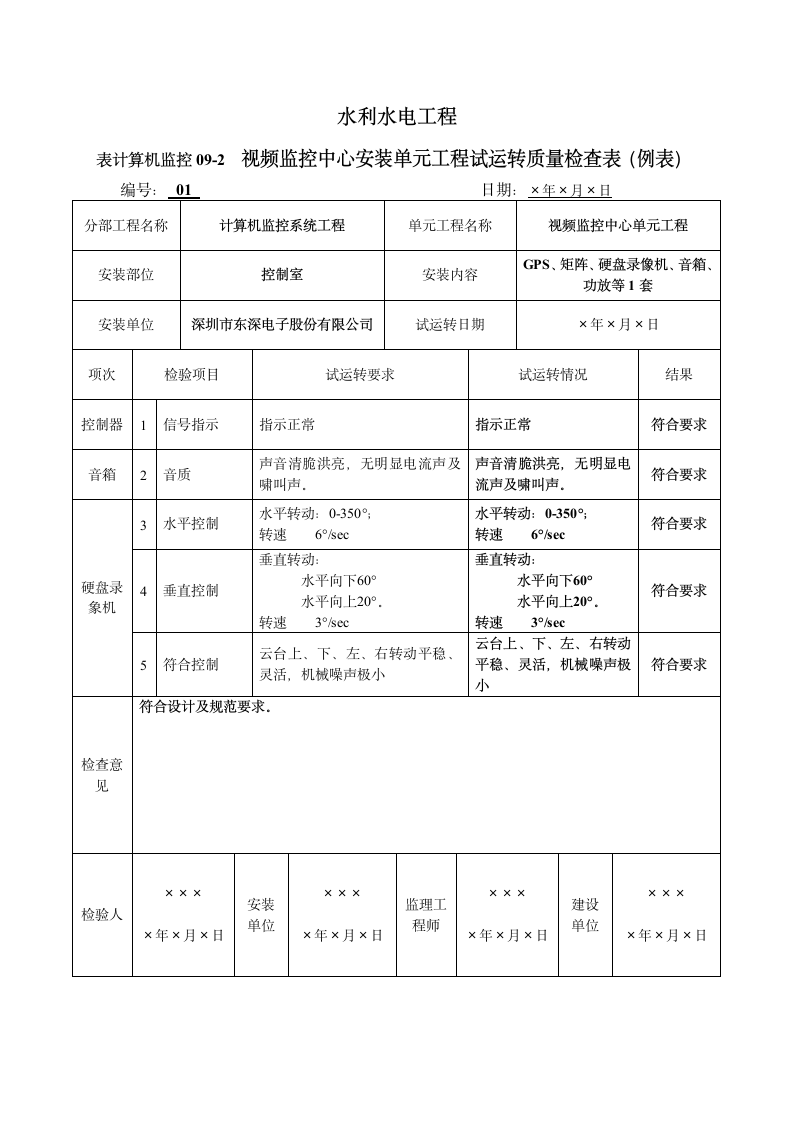 视频监控中心安装单元工程试运转质量检查表docx视频监控中心安装单元工程试运转质量检查表docx.docx第2页