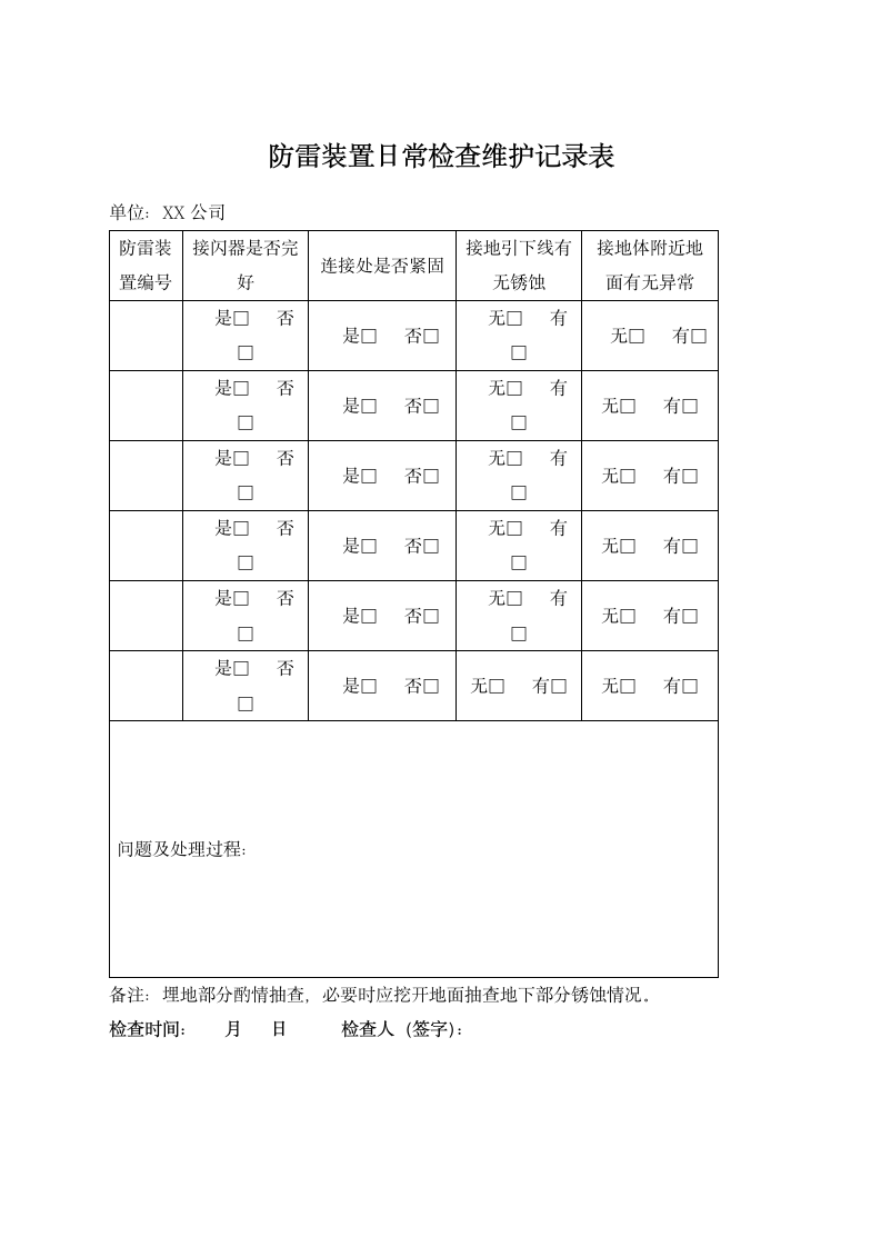 防雷装置日常检查维护记录表.docx