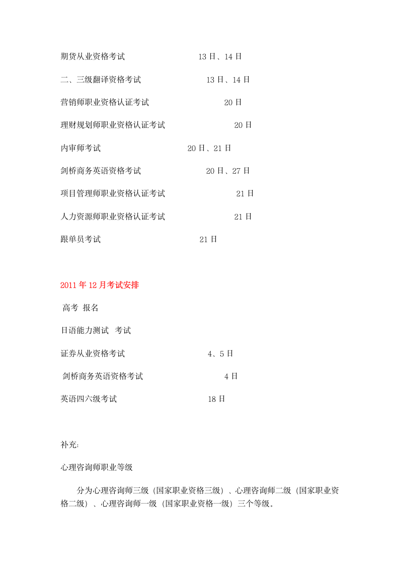 2011年各种考试参考时间安排表第8页