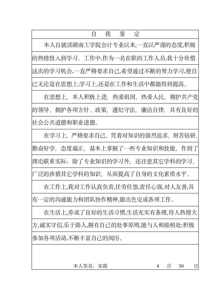 湖南工学院毕业生登记表第6页