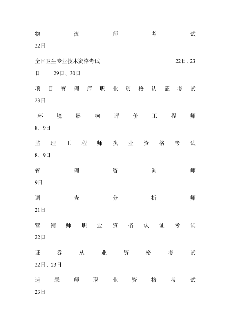 2011年各种考试参考时间安排表来源第4页