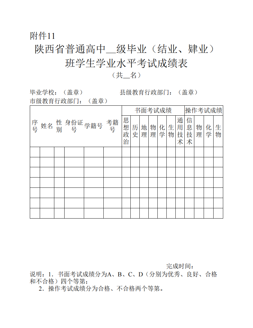 学生学业水平考试成绩表第1页