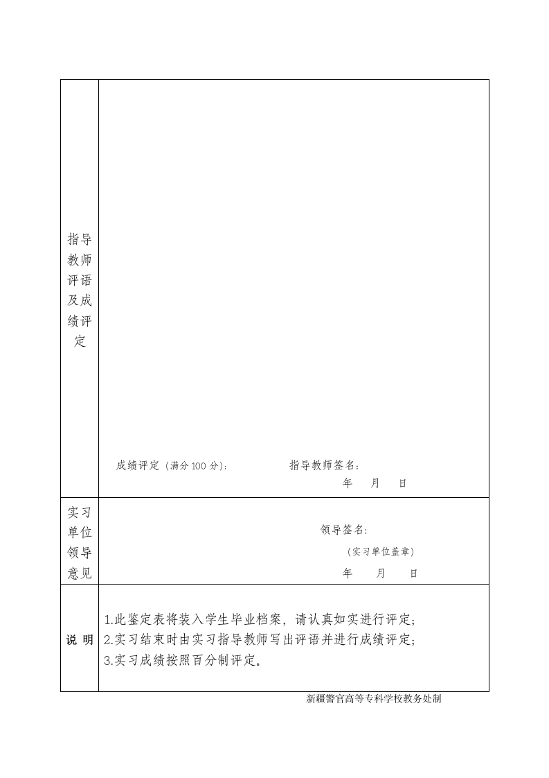 新疆警官高等专科学校毕业生实习鉴定表第2页