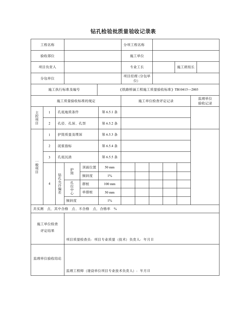 钻孔检验批质量验收记录表.docx