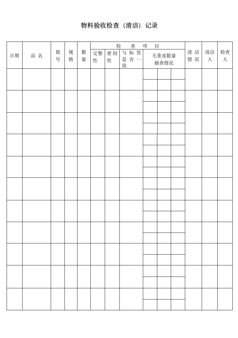 物料验收检查（清洁）记录表.doc第1页