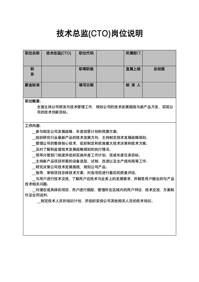 技术总监(CTO)岗位说明.doc