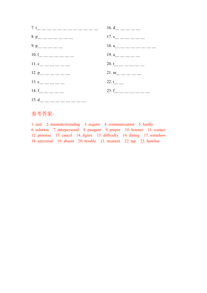 Unit 9 Communication 词汇基础练习（含答案）.doc第3页