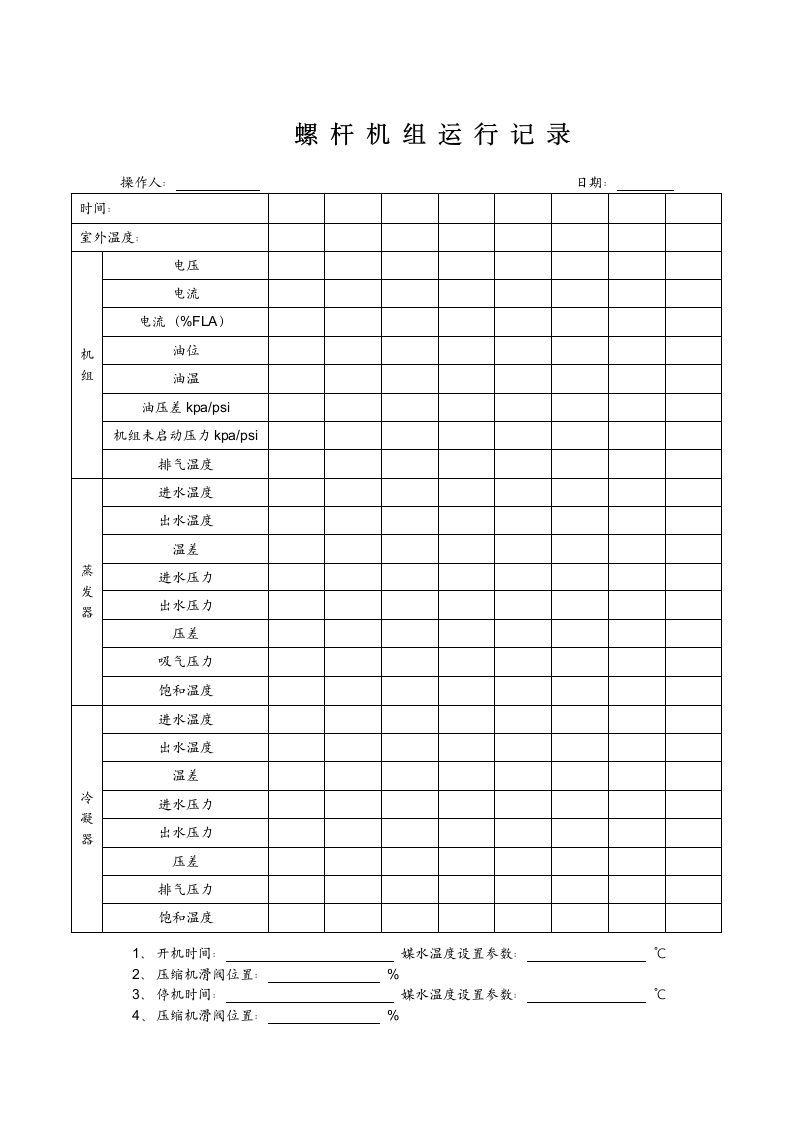 螺杆机组运行记录表.docx