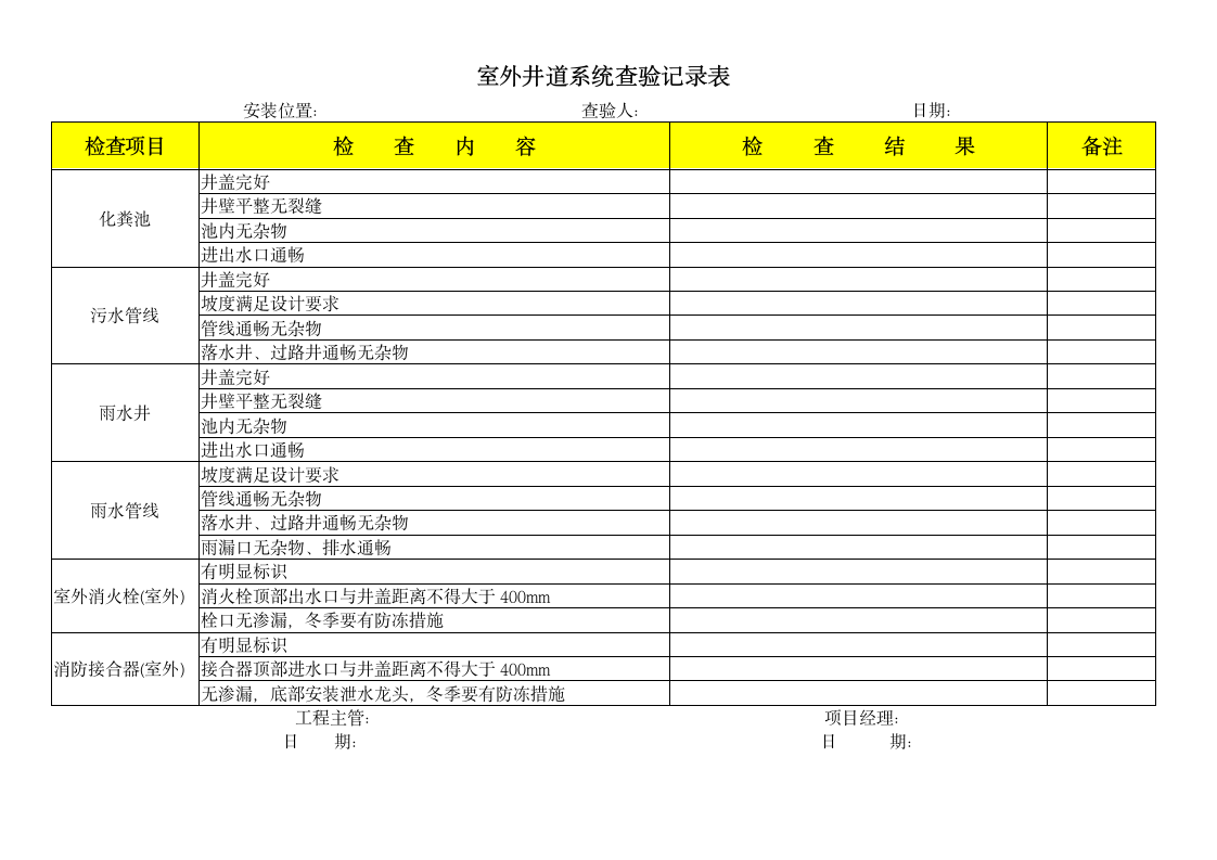 室外井道系统查验记录表.docx