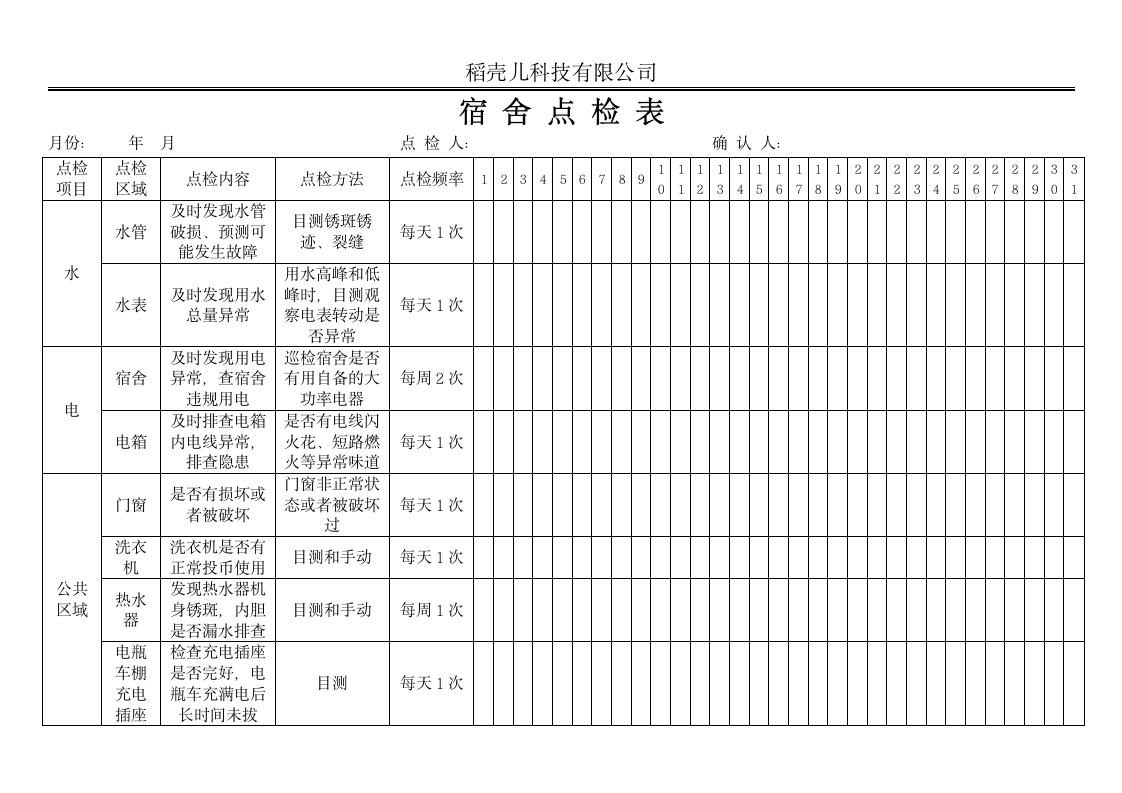 宿舍安全卫生点检表.docx第1页