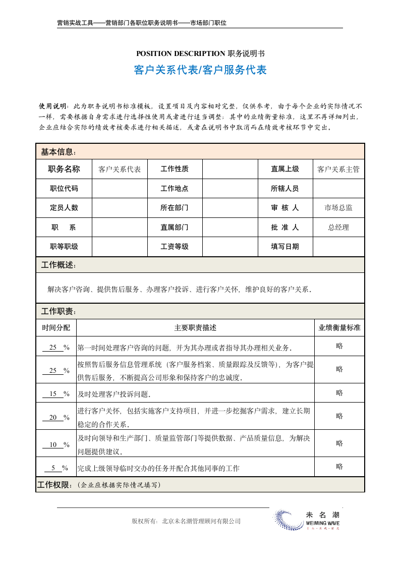 职务说明书——客户关系代表.doc第2页