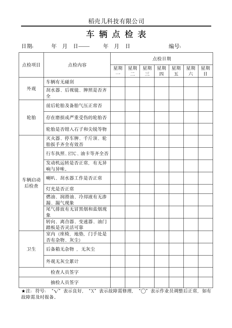 车辆安全卫生点检表.docx