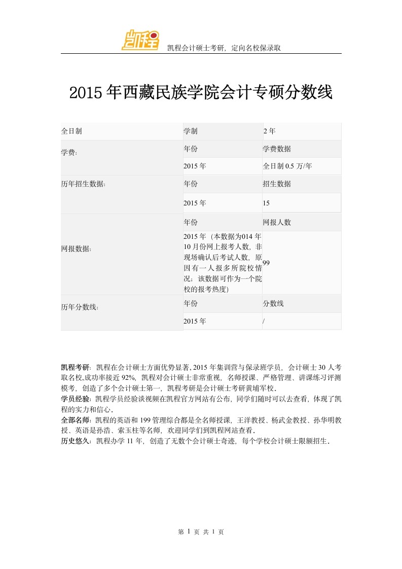 2015年西藏民族学院会计专硕分数线第1页