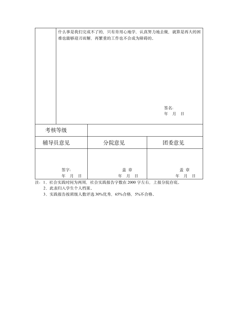 吉林工商学院学生社会实践考核表第2页