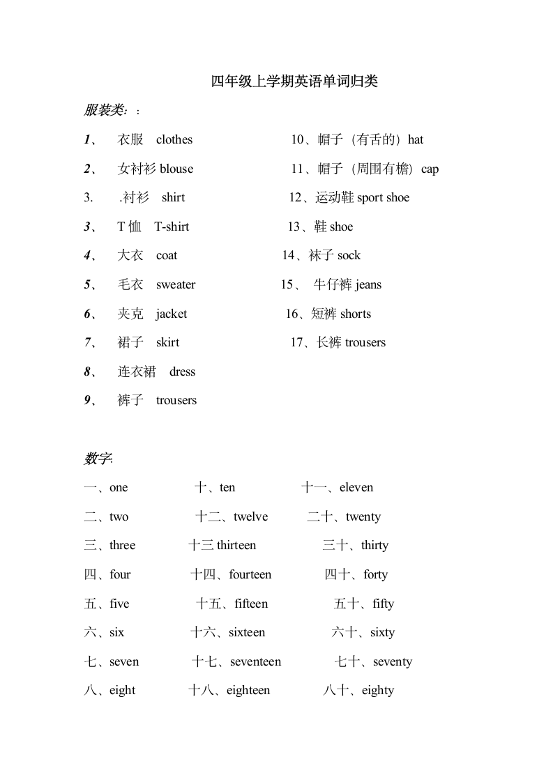 2012-2013广州版小学英语四年级上册单词归类.doc第1页