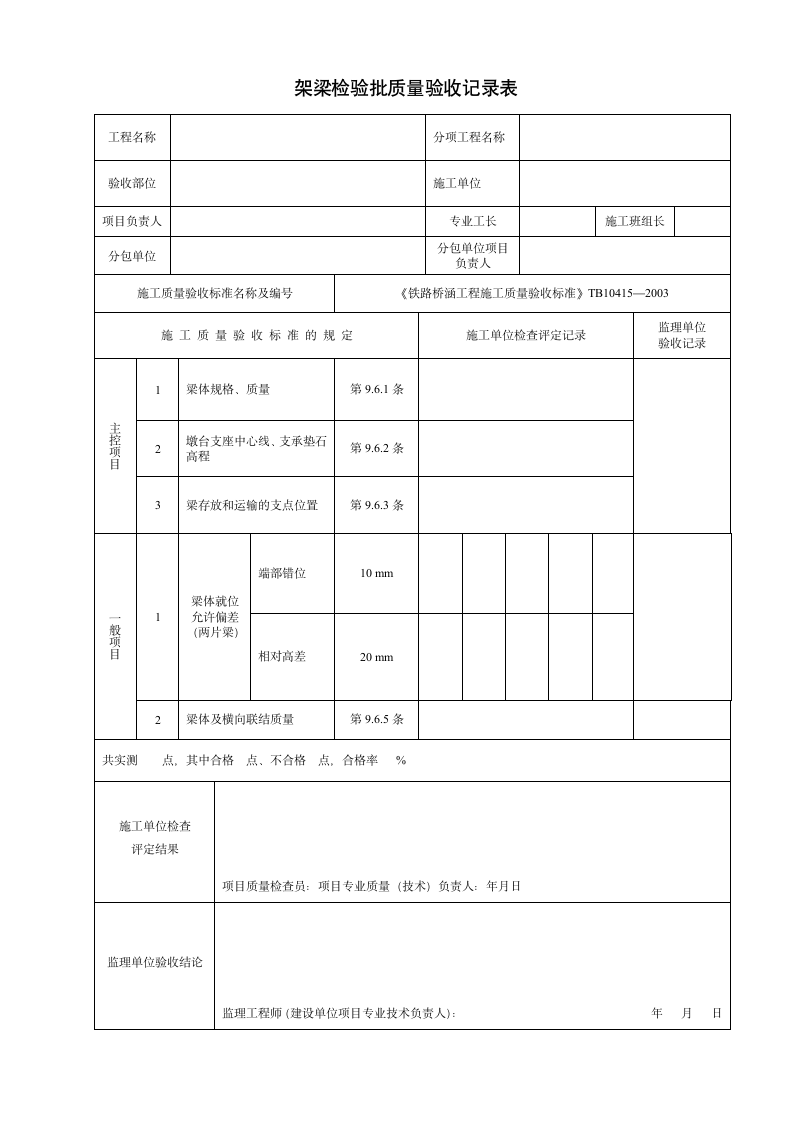 架梁检验批质量验收记录表.docx