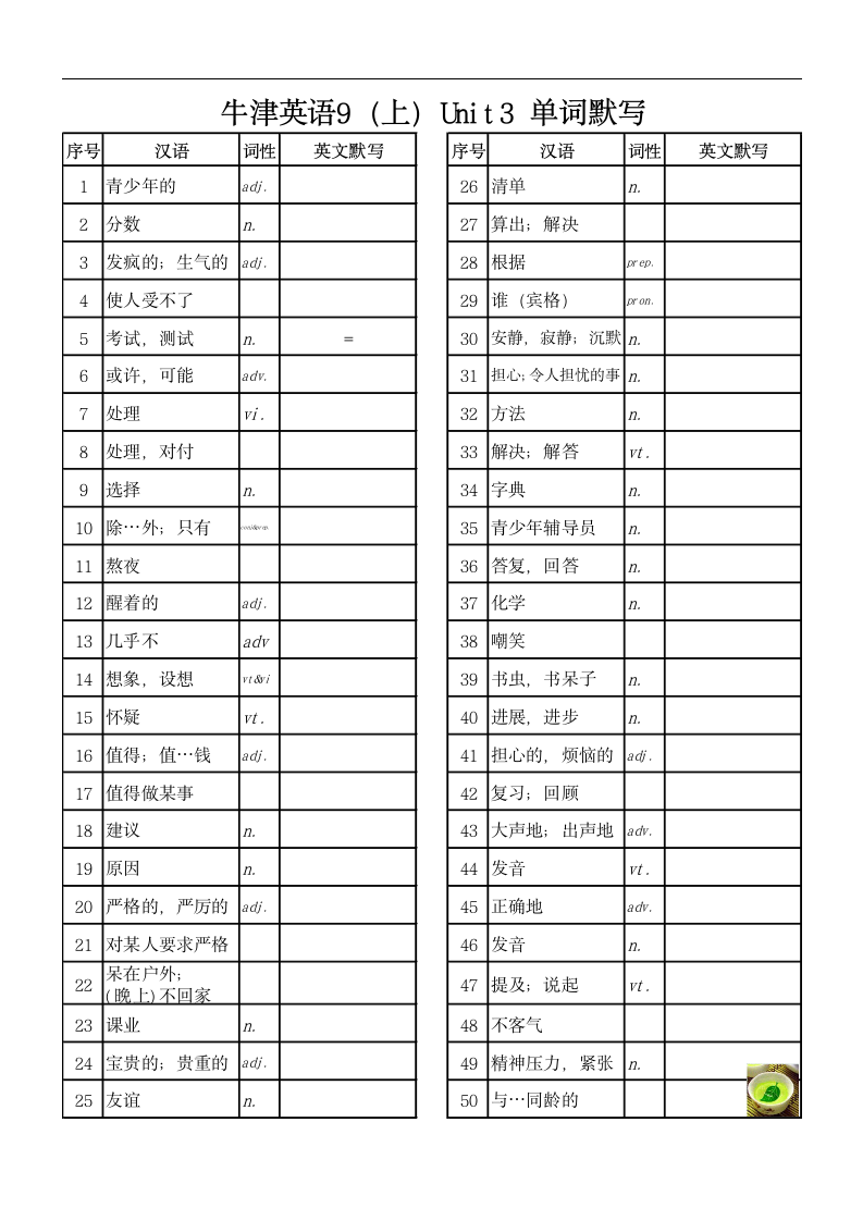 牛津译林版九年级上册书本单词默写（无答案）.doc第3页