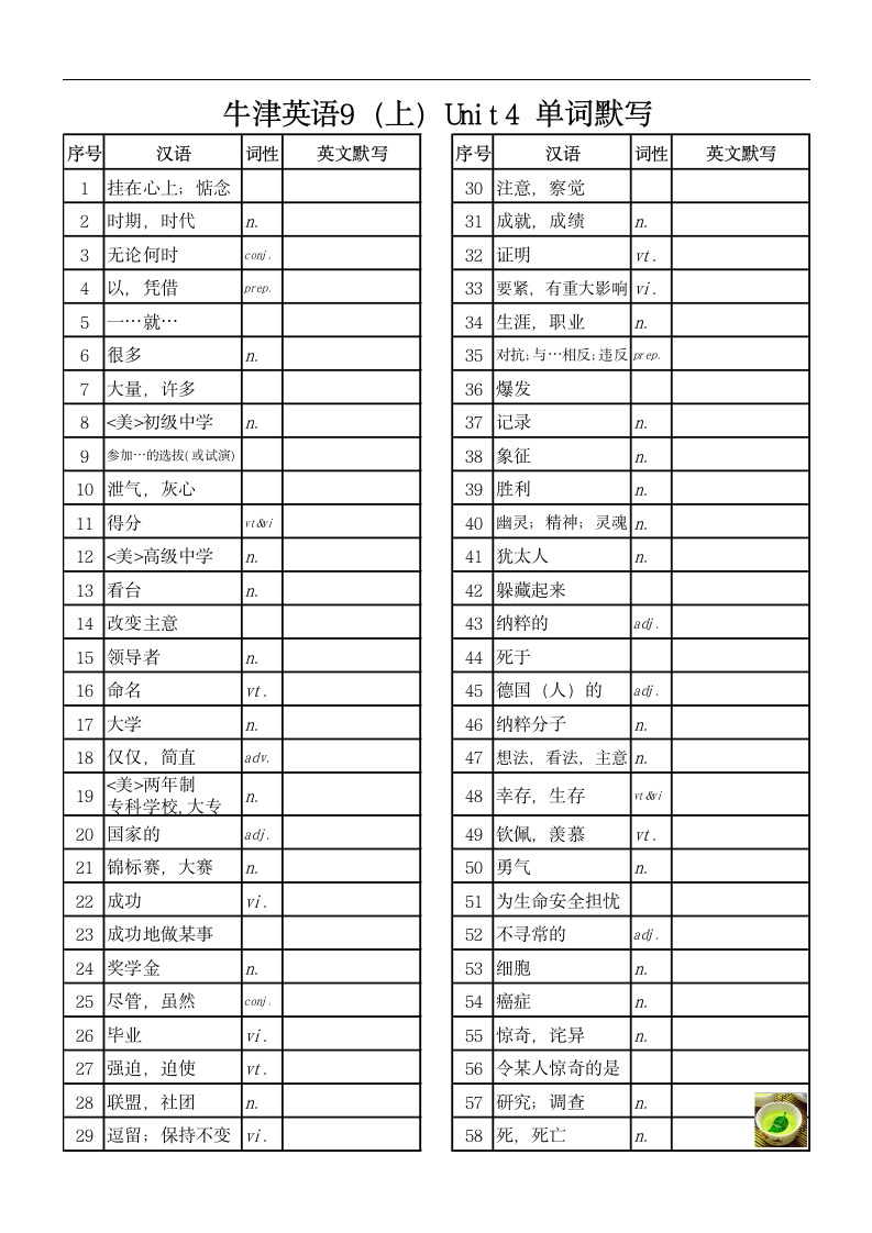 牛津译林版九年级上册书本单词默写（无答案）.doc第4页