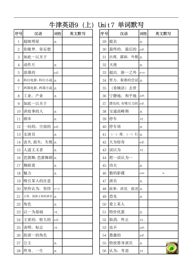 牛津译林版九年级上册书本单词默写（无答案）.doc第7页