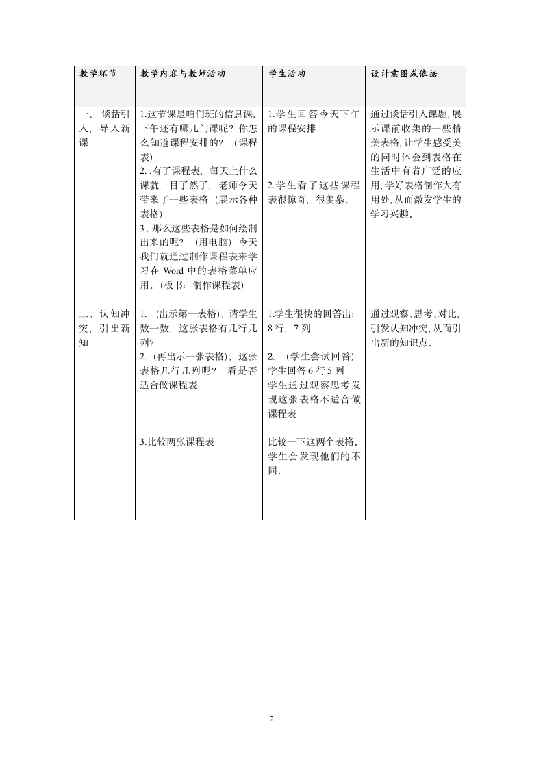 冀教版 四年级上册信息技术 3 制作课程表 教案.doc第2页