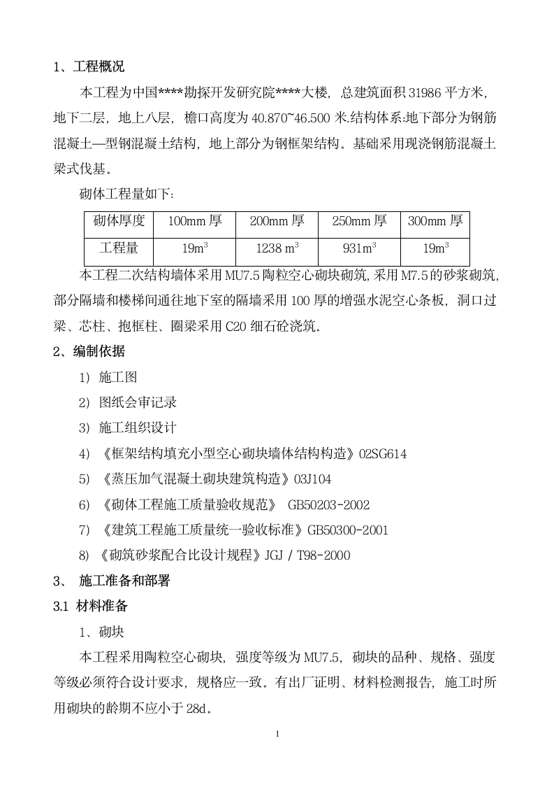 北京某办公楼砌体施工方案.doc