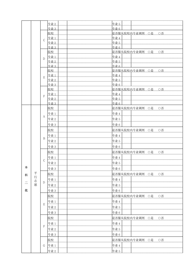 北京高考志愿填报表第2页