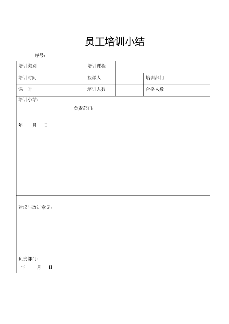 员工培训记录表示范模板.docx