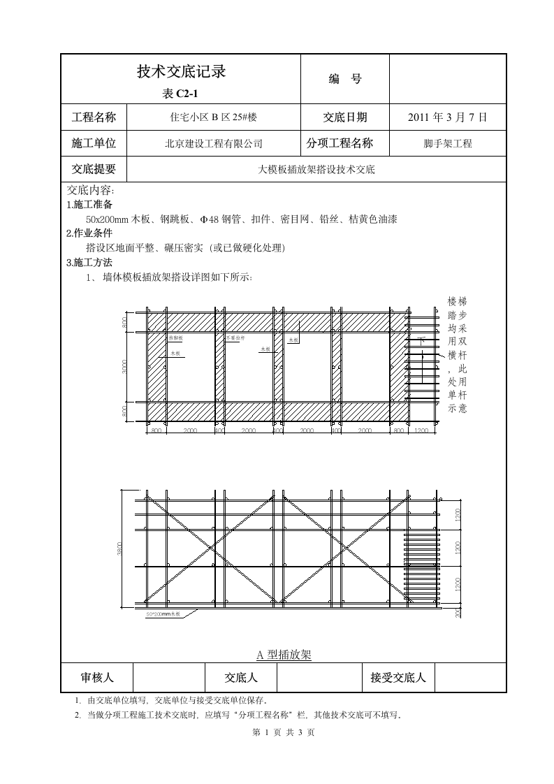 大模板插放架搭设技术交底.doc