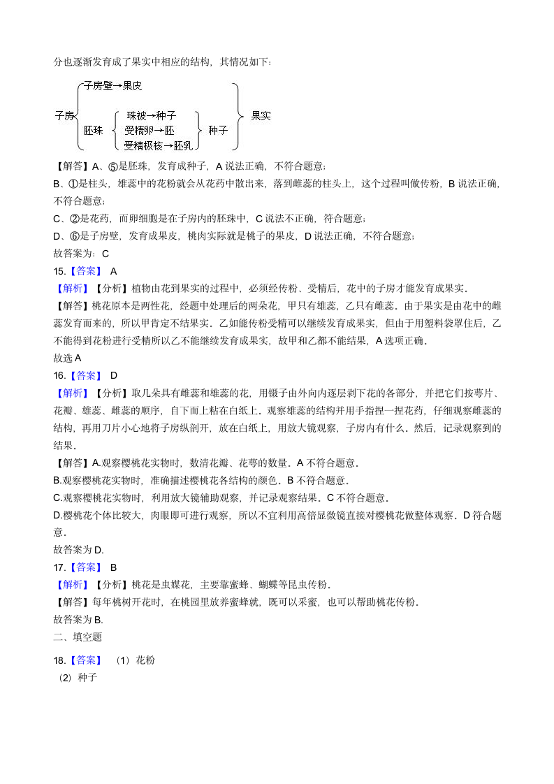 2020-2021学年华东师大版科学七年级下册7.1绿色开花植物的有性生殖和发育 同步练习(含解析).doc第8页