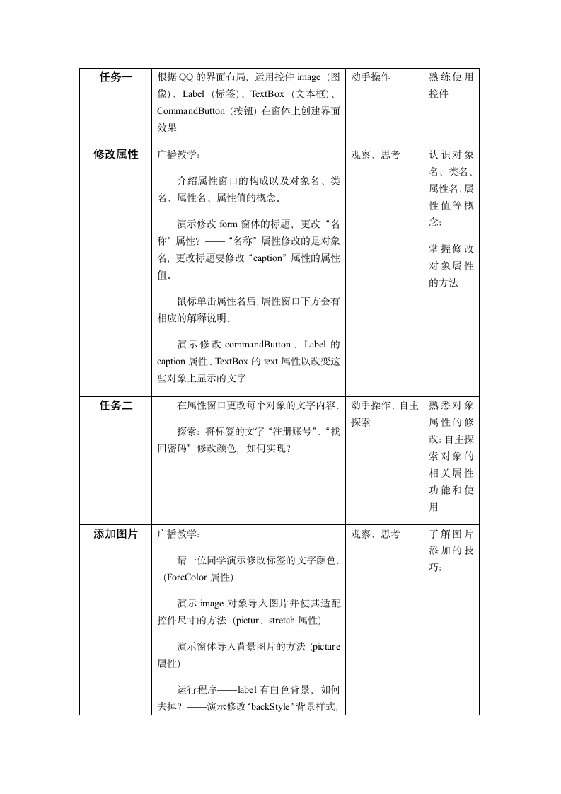 浙教版信息技术选修1 3.2 在可视化的程序设计环境VB中建立一个应用程序——QQ界面设计 教案.doc第3页