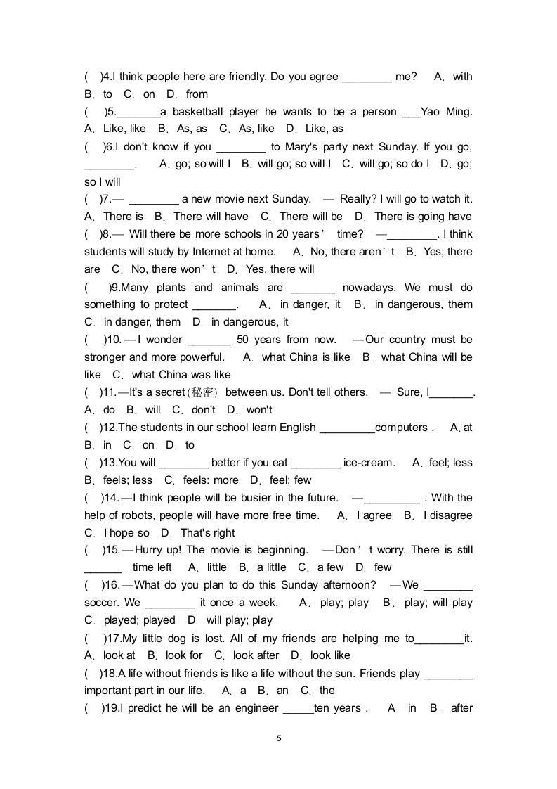 Unit 7 Will people have robots？ 期末复习（词汇+短语+句型综合 含答案）.doc第5页