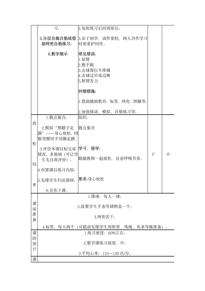 五年级上册体育教案- 排球正面双手垫球 全国通用（表格式）.doc第4页