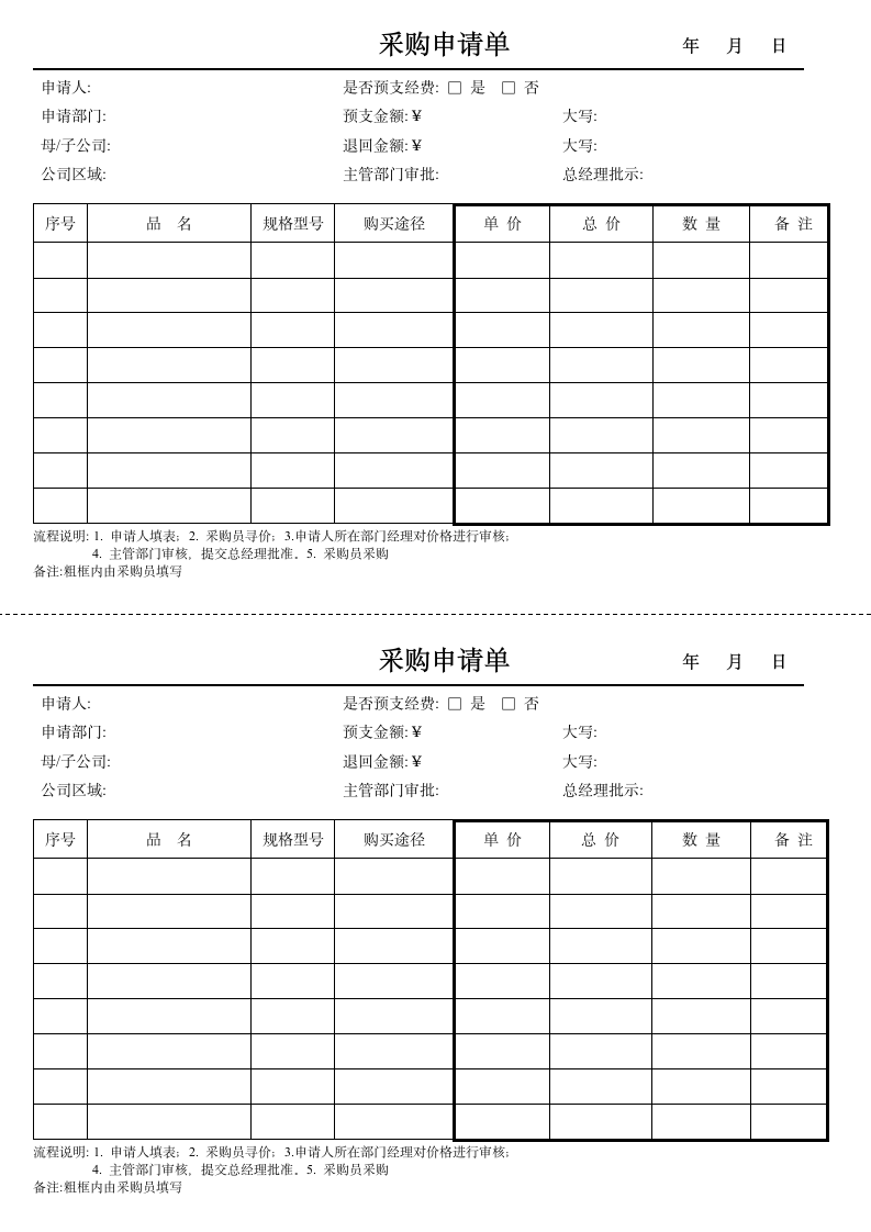 采购申请统计表A4可打印.doc