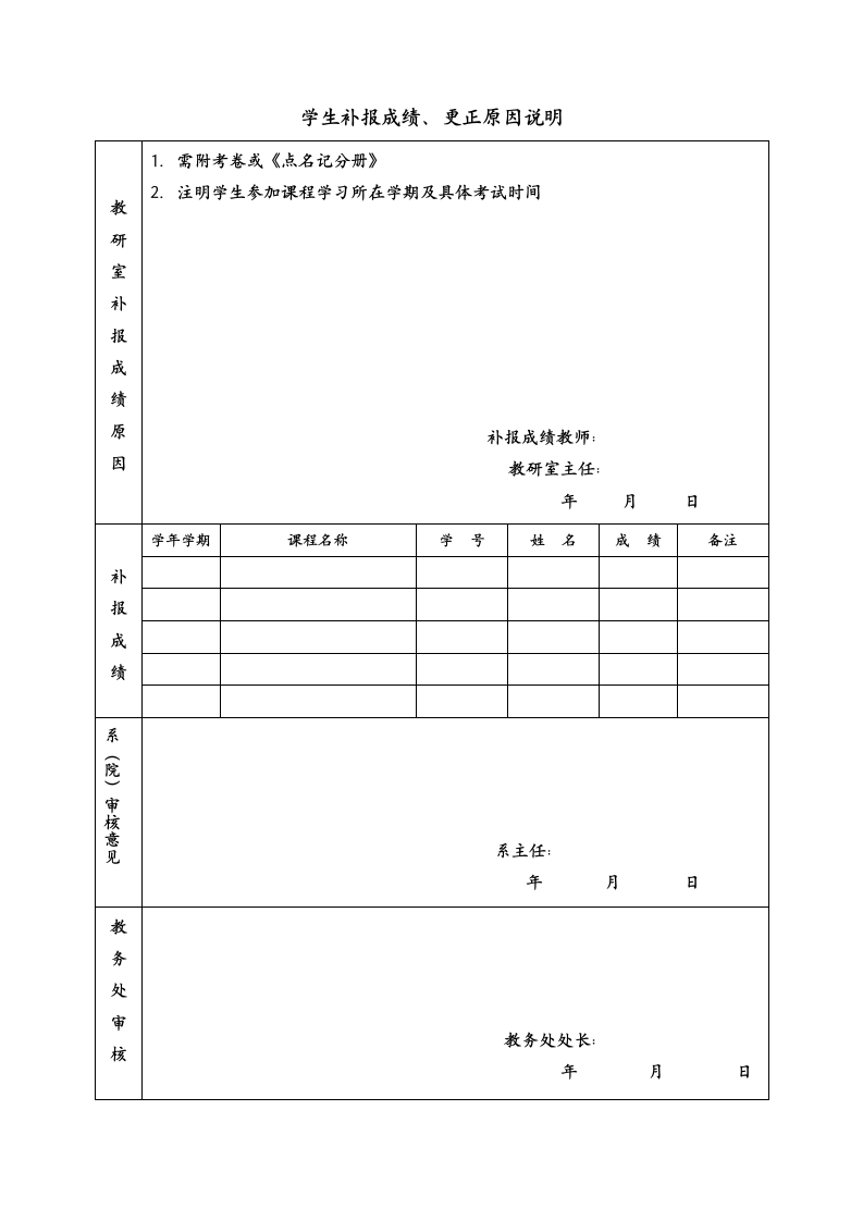 学生补报成绩、更正原因说明第1页