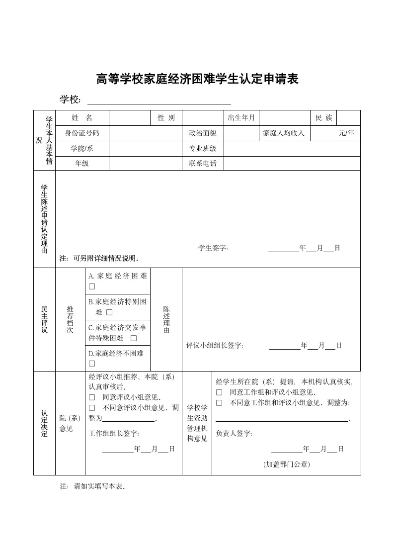 洛阳师范学院贫困申请表第2页