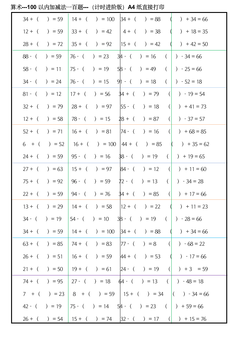 100以内算术练习题-进阶版.docx