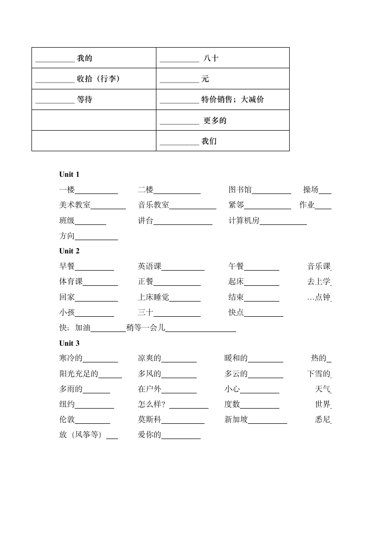 人教PEP四年级下册英语期末专项复习-词汇类 （含默写及答案）.doc第6页