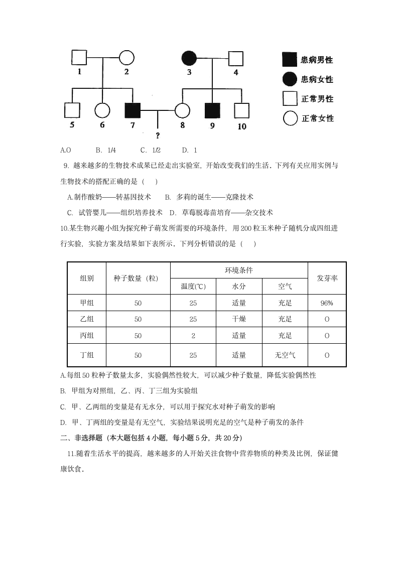 2022年安徽省初中学业水平考试押题卷（四） 生物试卷（word版含答案）.doc第3页