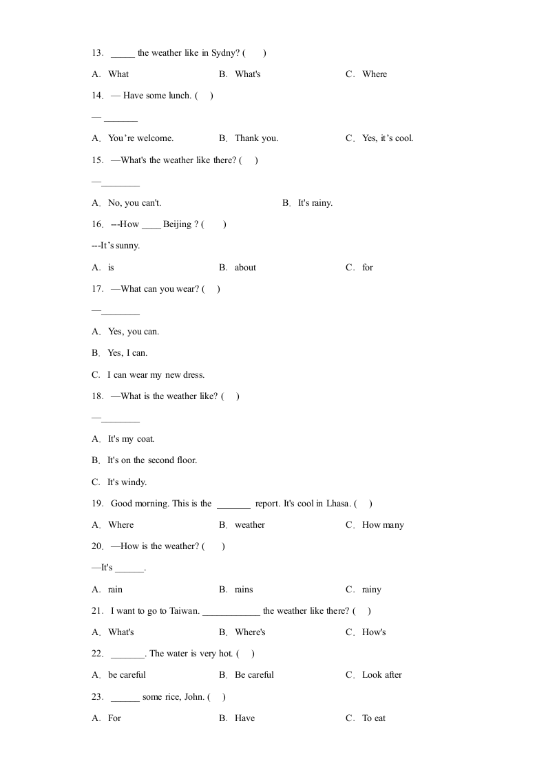 Unit 3 Weather  语法词汇专项（试题）（含答案解析）.doc第2页