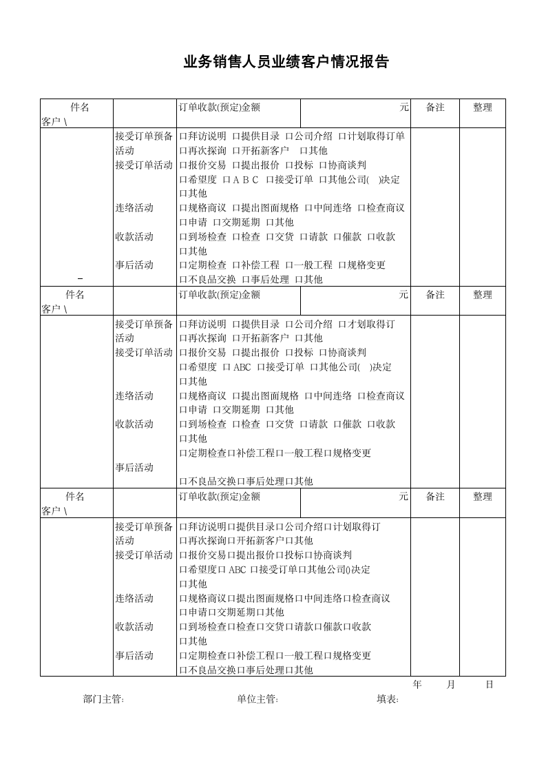 业务销售人员业绩客户情况报告.doc