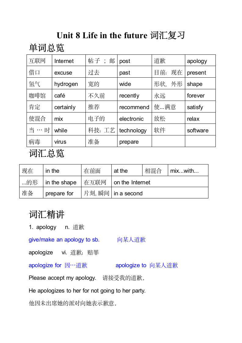 牛津深圳版八年级下册Module 4 Discovery Unit8 Life in the future词汇复习训练（）.doc第1页