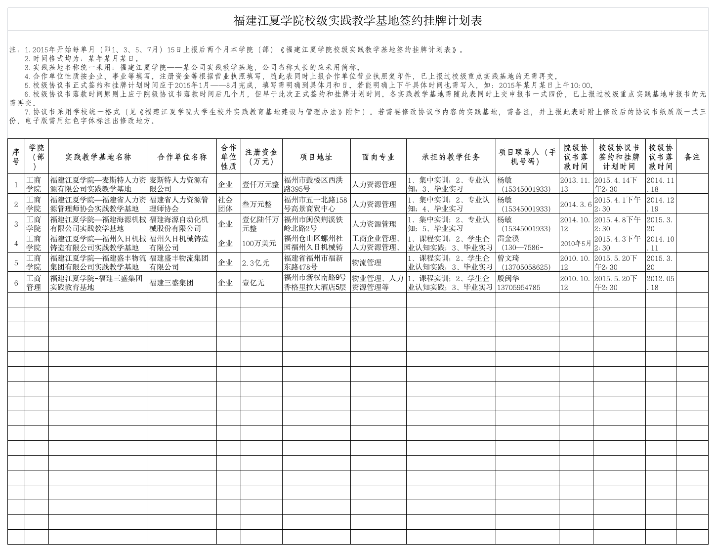 工商-福建江夏学院校级实践基地签约挂牌计划表第1页