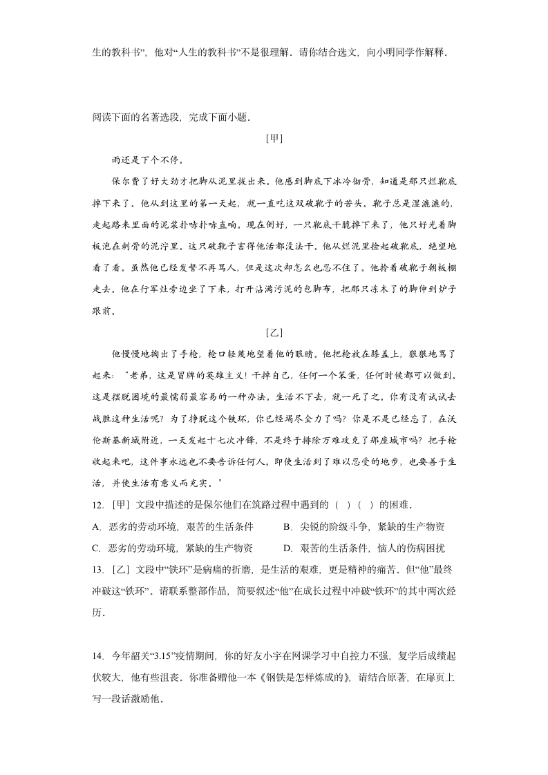 八年级语文下册名著导读《钢铁是怎样炼成的》过关练习题（含答案）.doc第6页