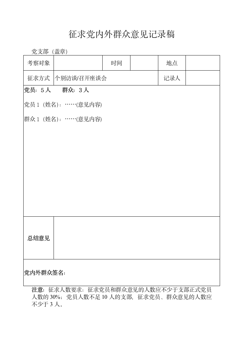 党支部征求党内外群众意见记录稿.doc