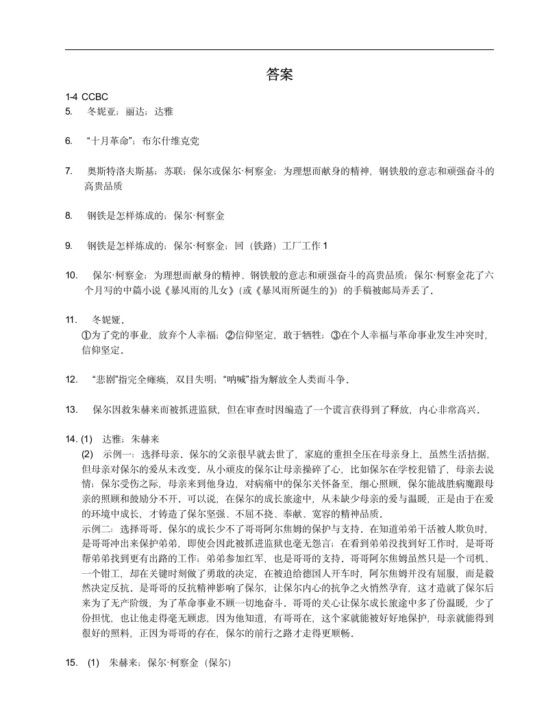 2021-2022学年学年湖南省安化县高明乡中学八年级下学期语文名著阅读《钢铁是怎样炼成的》专项训练(含答案).doc第6页