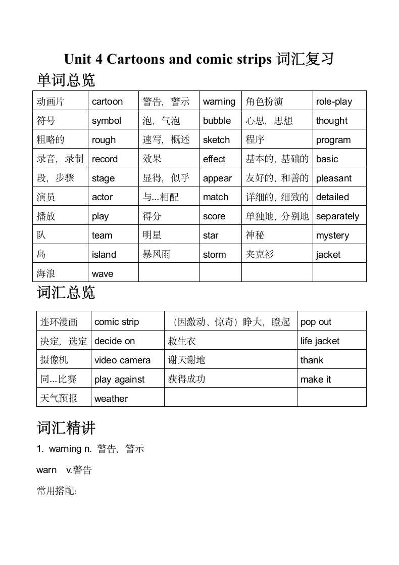 牛津深圳版八年级下册Module 2 Arts and crafts Unit4 Cartoons and comic strips词汇知识点训练.doc第1页