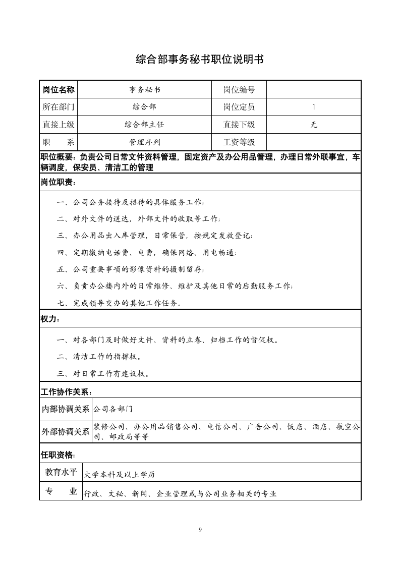 综合办公室各职位说明书.docx第9页