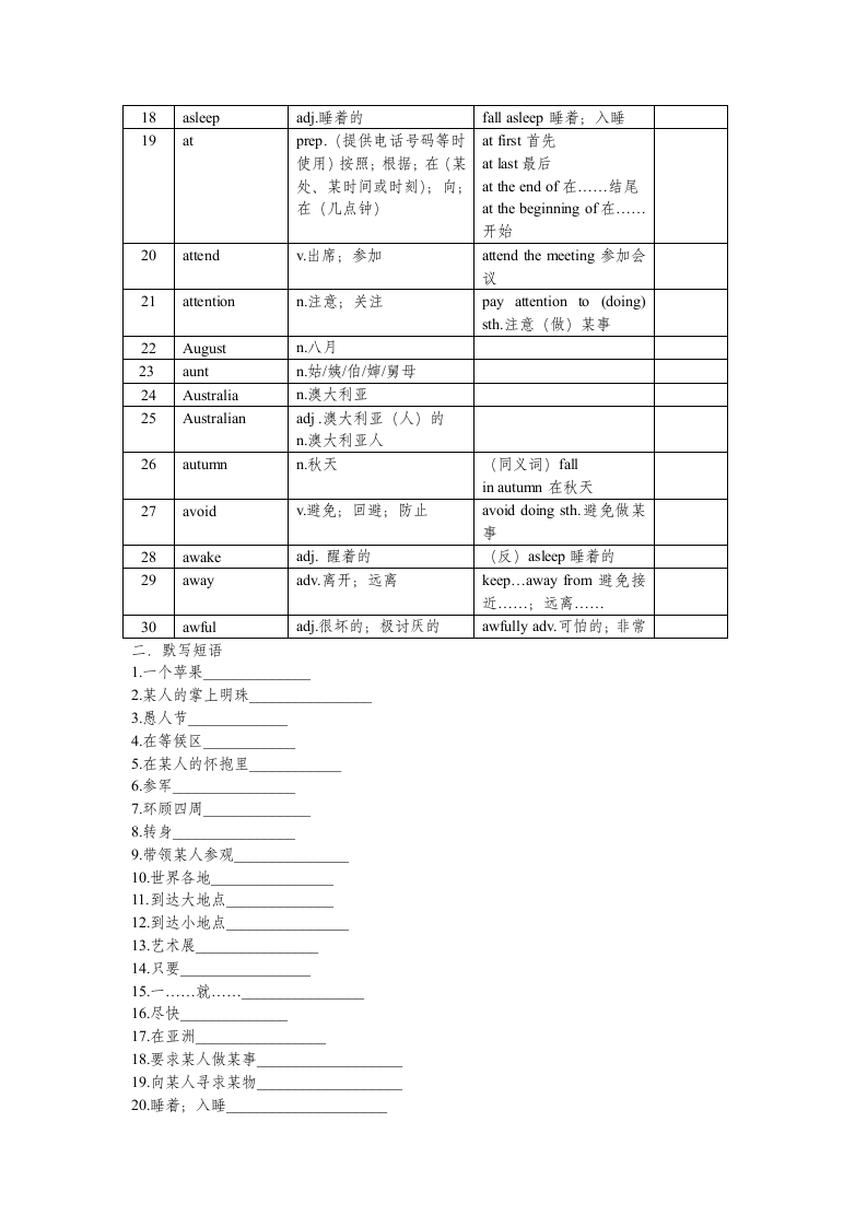 2023年人教版中考英语课表词汇梳理自测3 (无答案).doc第2页