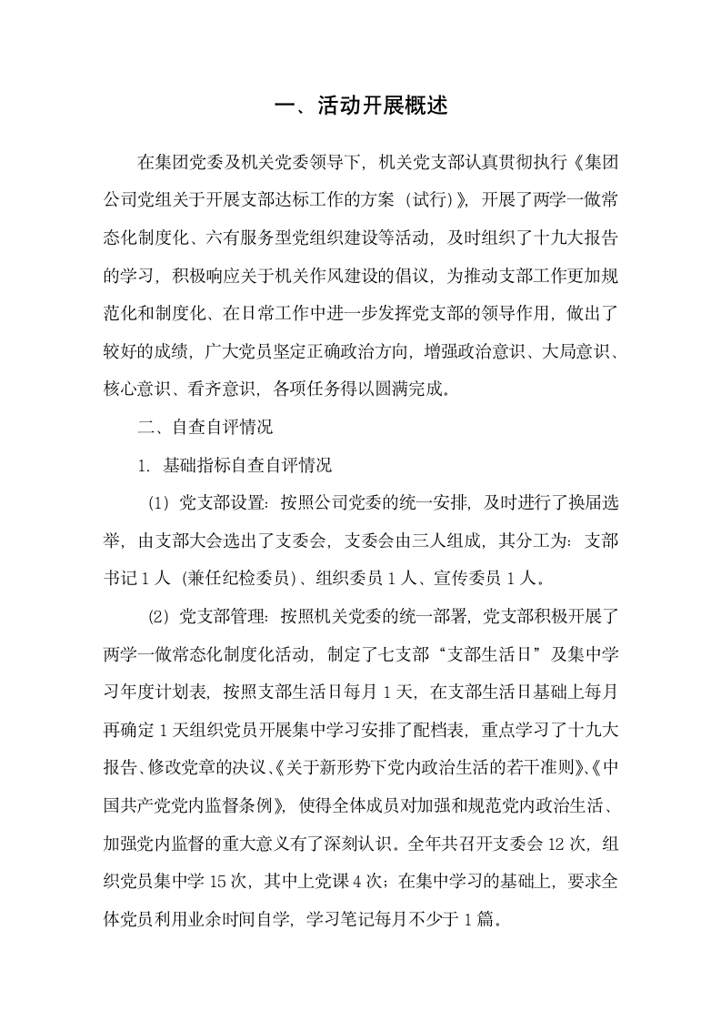 支部达标考核自查自评报告.docx