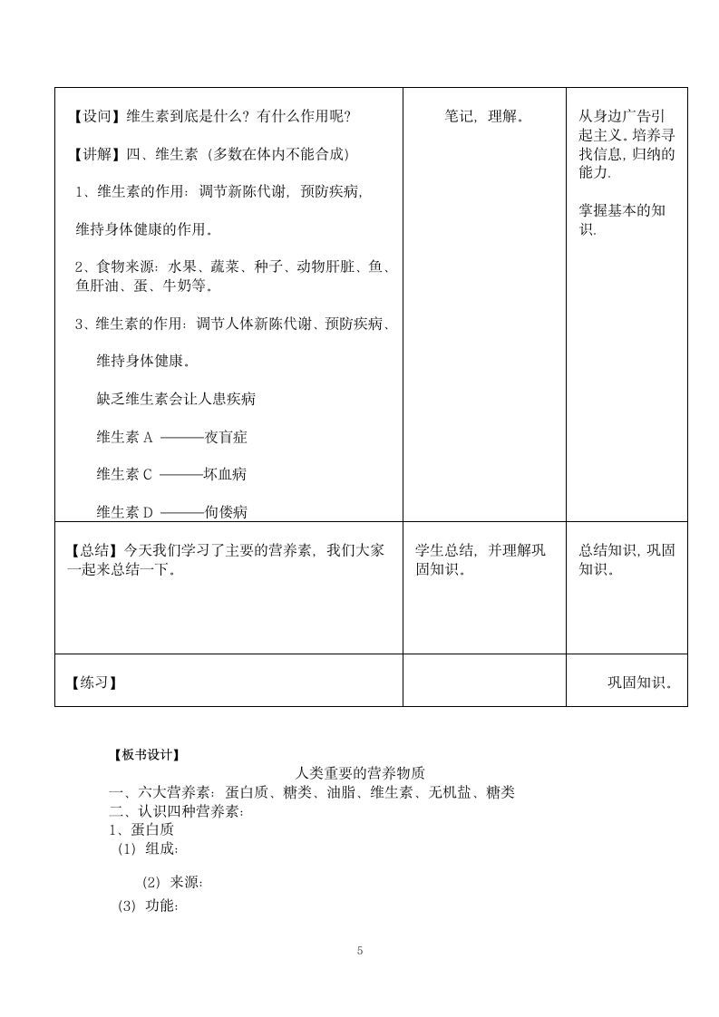 人教版（五四学制）化学九年级全册  第五单元  课题1  人类重要的营养物质 (第1课时) 教案(表格式).doc第5页